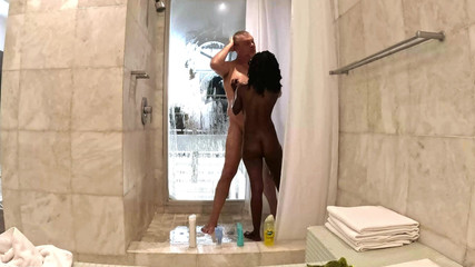 Sexy Petite Ebony MILF Taking a Shower with Sugar Stepdaddy at His Penthouse
