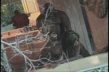 An ebony teen with big tits gets fucked hard in the shower