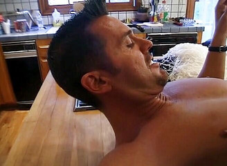 Ebony babe with natural tits gets ass banged in the kitchen