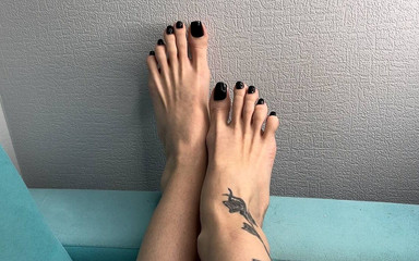 My Bare Feet with Long Toes, Black Toenail Polish, Worship My Toes