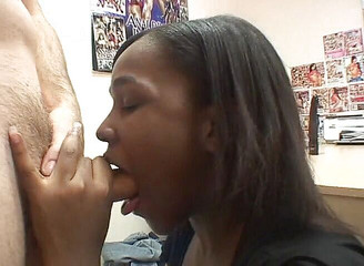 Ebony amateur gets the taste of white cock