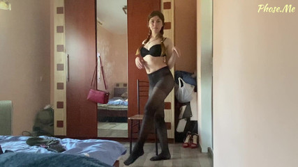 Amy Trying on Black Pantyhose