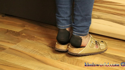 Golden Mules & Black Nylons - Sensual Shoe Removal