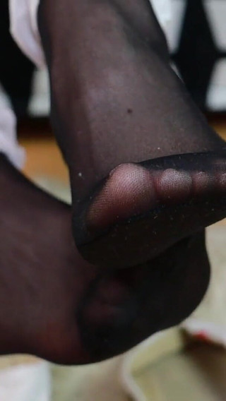 White Jeans, Black Reinforced Toe Stockings & White Espadrilles - Shoeplay & Dangling